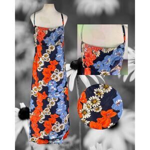 Vintage 70s Mr. Blackwell Floral Empire Waist Maxi Dress Fringed Shawl Scarf L